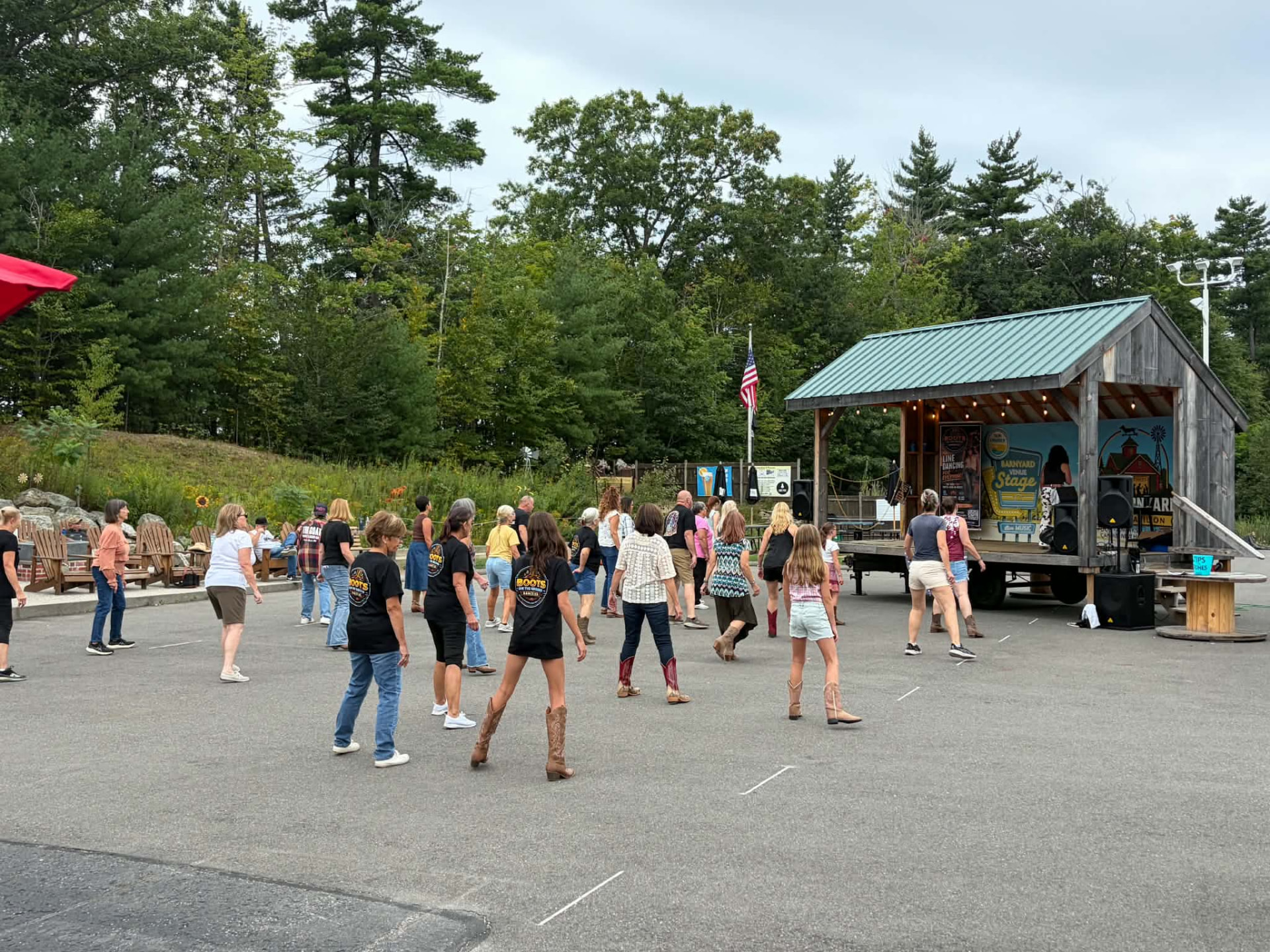 A Boots on the Ground class dancing together at The Barnyard